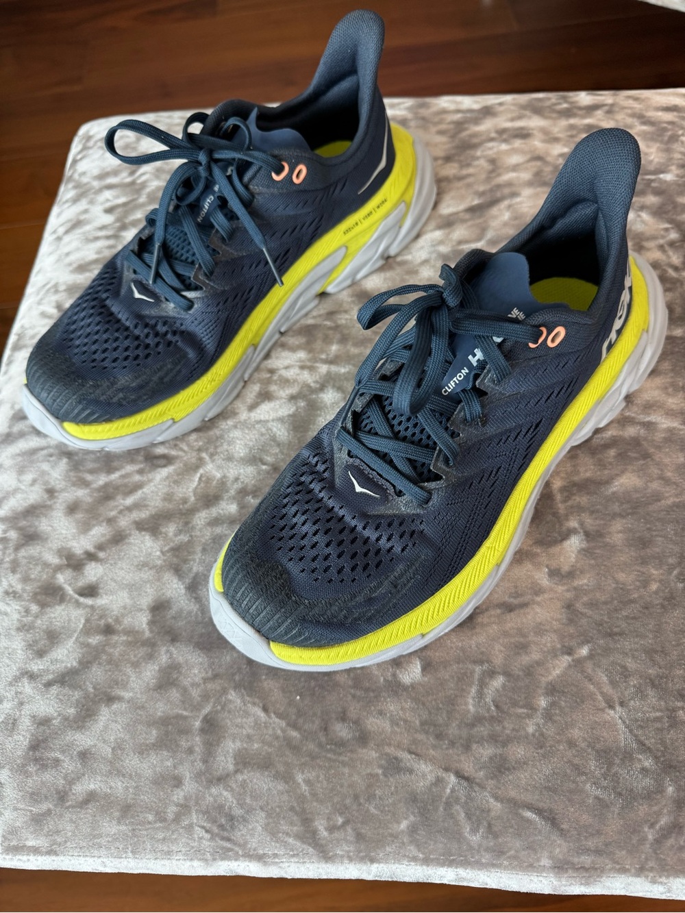 Hoka Women's Navy and Yellow Running Sneakers